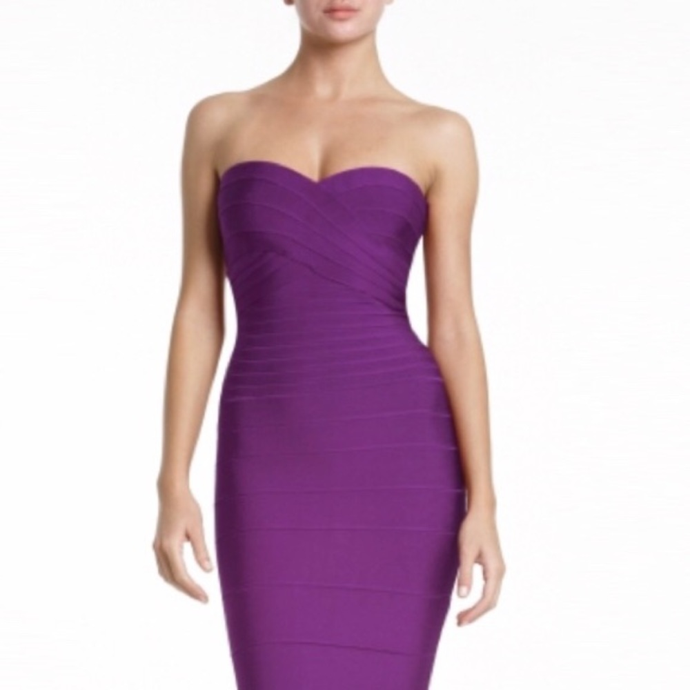 Herve Leger Violet Strapless Bodycon Dress